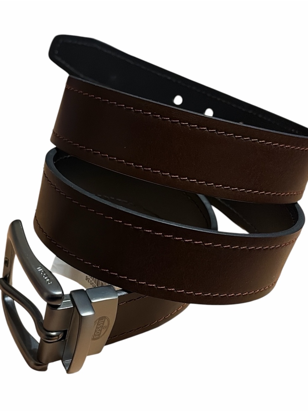 Fossil Reversible Brown & Black Leather Belt with Brushed Metal Buckle - Picture 2 of 5